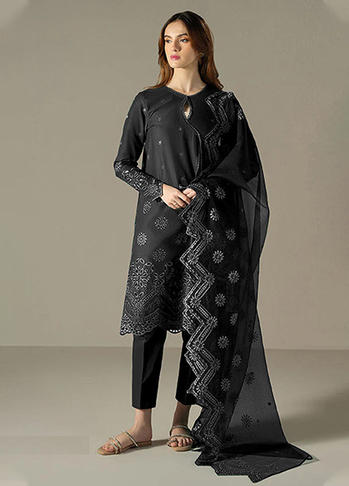 3 Pc Black Cotton Suit Set