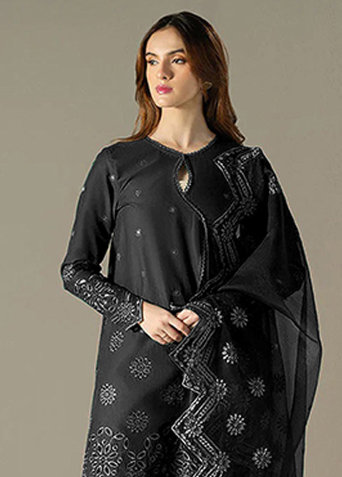 3 Pc Black Cotton Suit Set