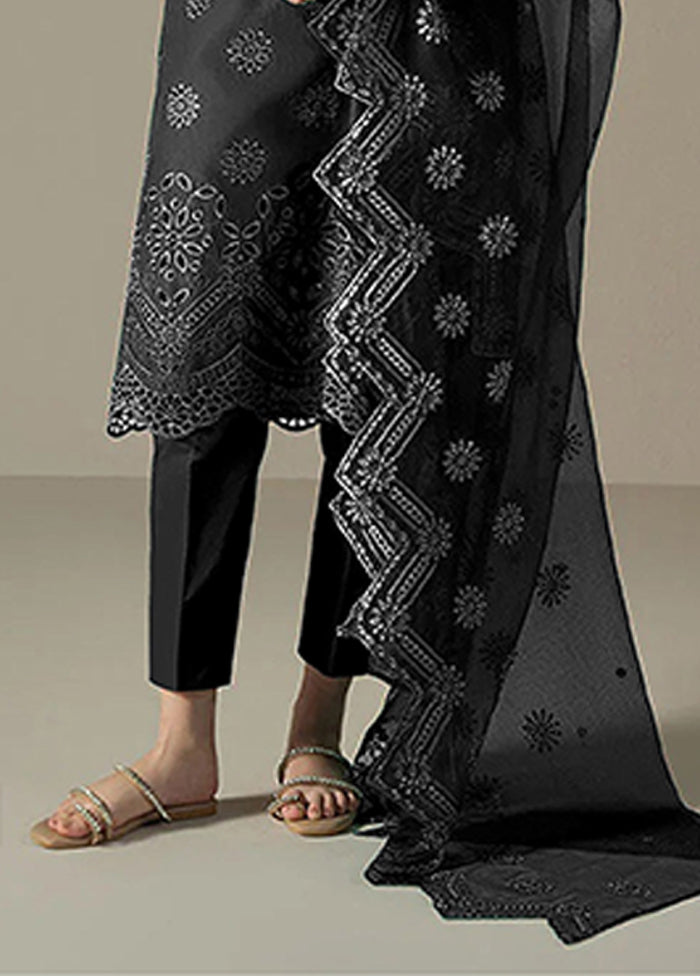 3 Pc Black Cotton Suit Set