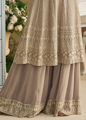 3 Pc Brown Georgette Palazzo Suit Set