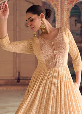 Peach Embroidery Work Georgette Anarkali Suits