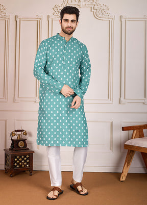 Phuljhari Jodi – Cream Assam Silk Saree & Green Cotton Kurta Set