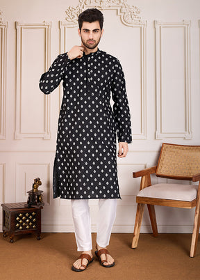 Black Cotton Kurta & Pajama Set
