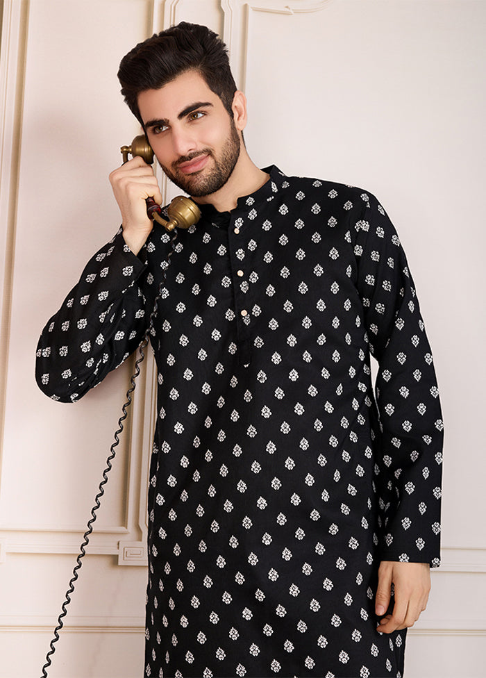 Black Cotton Kurta & Pajama Set