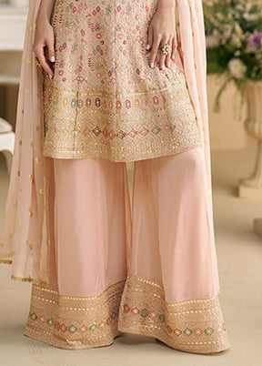 3 Pc Peach Georgette Palazzo Suit Set