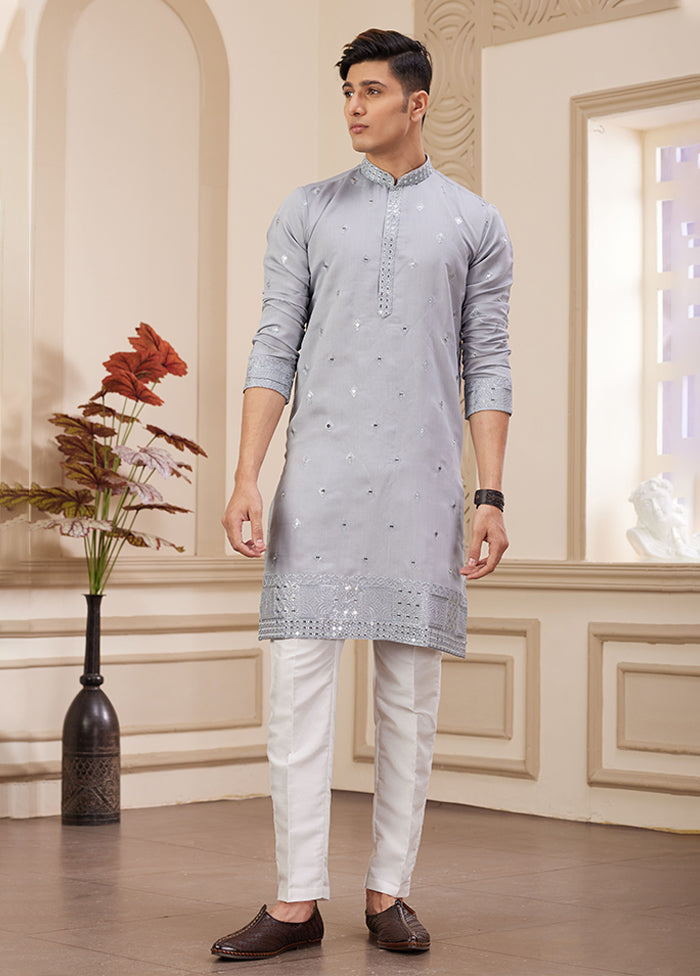 Grey Silk Kurta & Pajama Set
