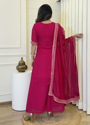 3 Pc Pink Georgette Suit Set