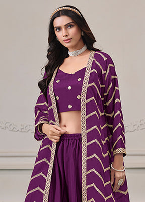 3 Pc Purple Plazzo Shurg Suits Set