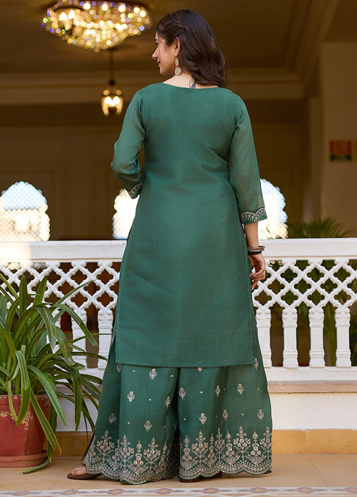 3 Pc Green Silk Suit Set
