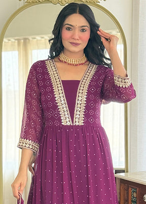 3 Pc Purple Georgette Suit Set