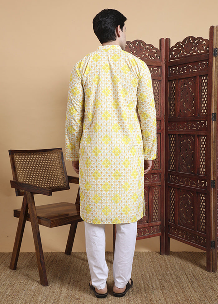Yellow Cotton Kurta & Pajama Set