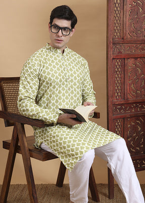 Green Cotton Kurta & Pajama Set