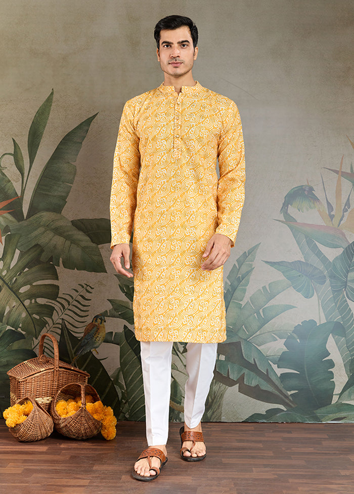 Yellow Cotton Kurta & Pajama Set