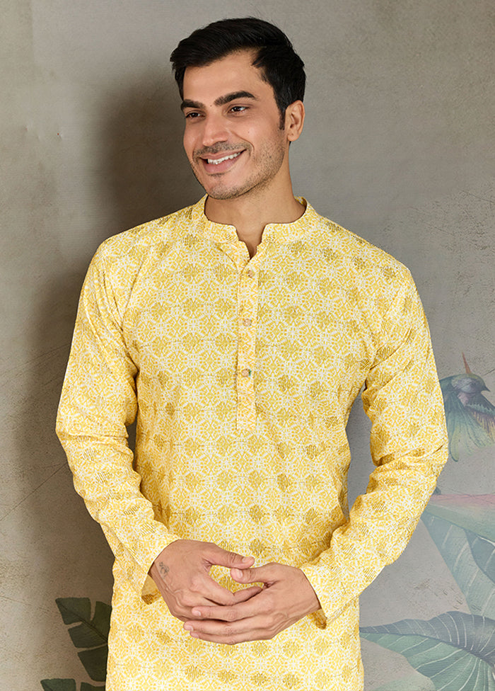 Yellow Cotton Kurta & Pajama Set