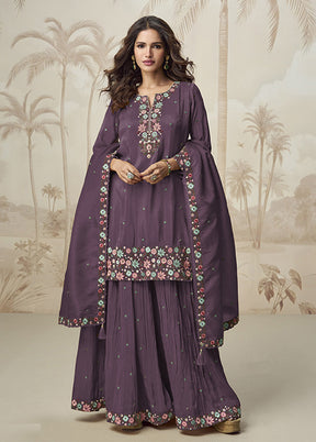 3 Pc Wine Silk Palazzo Suit Set