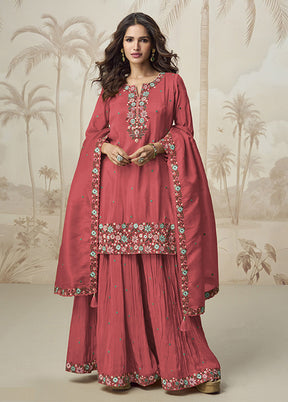 3 Pc Pink Silk Palazzo Suit Set
