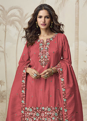 3 Pc Pink Silk Palazzo Suit Set