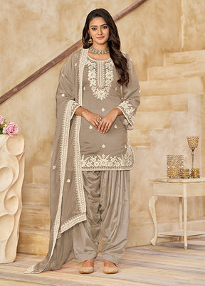 3 Pc Grey Silk Suit Set