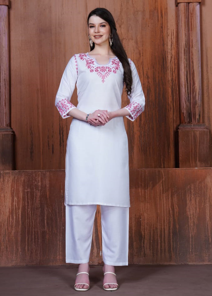 3 Pc White Silk Suit Set