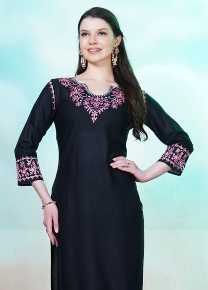 3 Pc Black Silk Suit Set