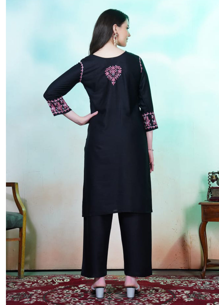 3 Pc Black Silk Suit Set