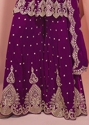 3 Pc Purple Georgette Sharara Suits Set