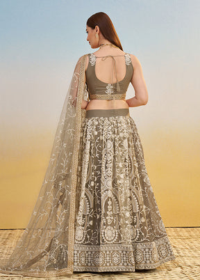 Cream Net Dupatta Lehenga Set