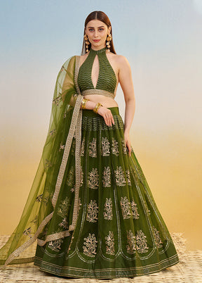 Green Net Dupatta Lehenga Set