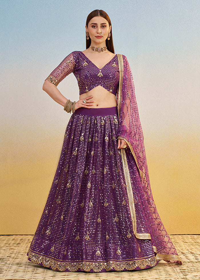 Purple Net Dupatta Lehenga Set
