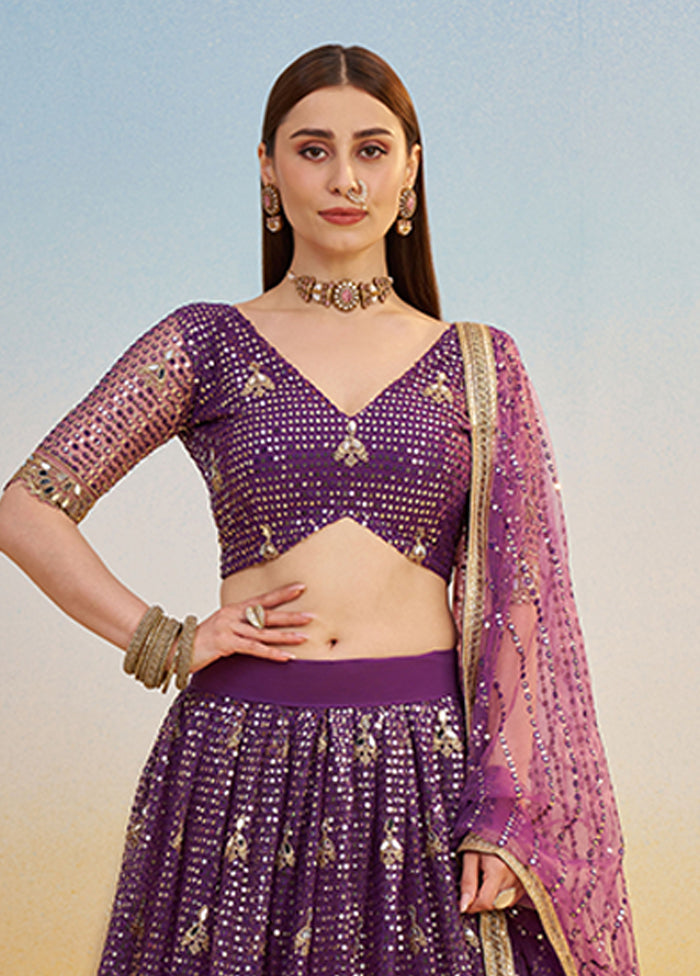 Purple Net Dupatta Lehenga Set