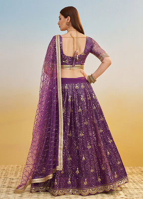 Purple Net Dupatta Lehenga Set
