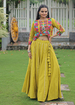 Green Blended Silk Lehenga Set