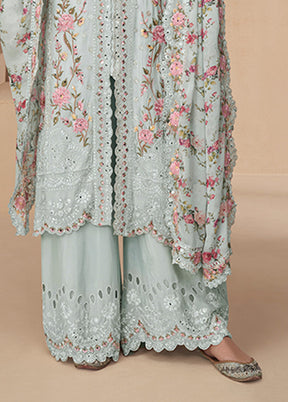 3 Pc Grey Silk Plazzo Suits Set