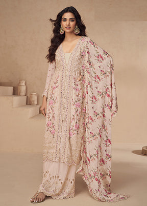 3 Pc Peach Silk Plazzo Suits Set