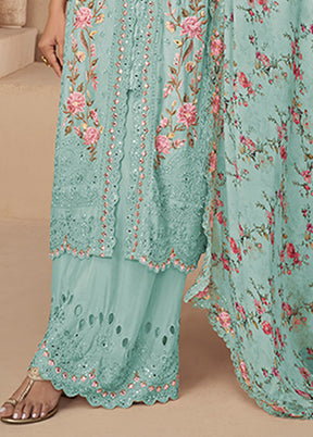 3 Pc Blue Silk Plazzo Suits Set