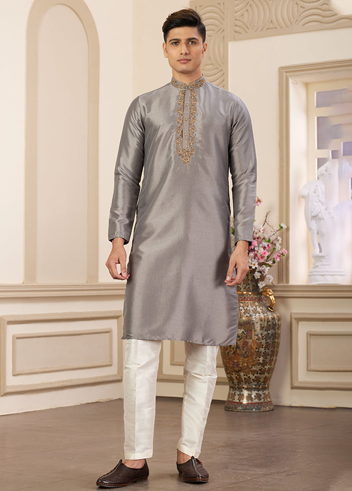 Grey Silk Kurta & Pajama Set