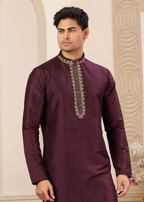 Wine Silk Kurta & Pajama Set