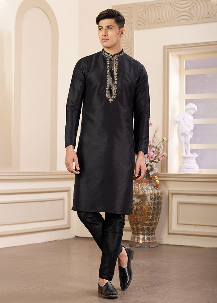 Black Silk Kurta & Pajama Set