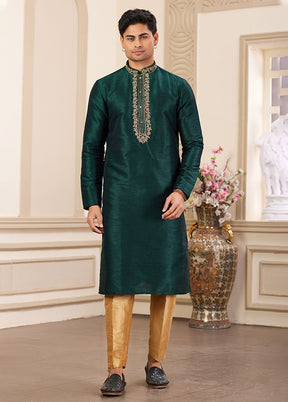 Green Silk Kurta & Pajama Set