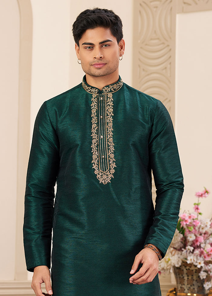Green Silk Kurta & Pajama Set