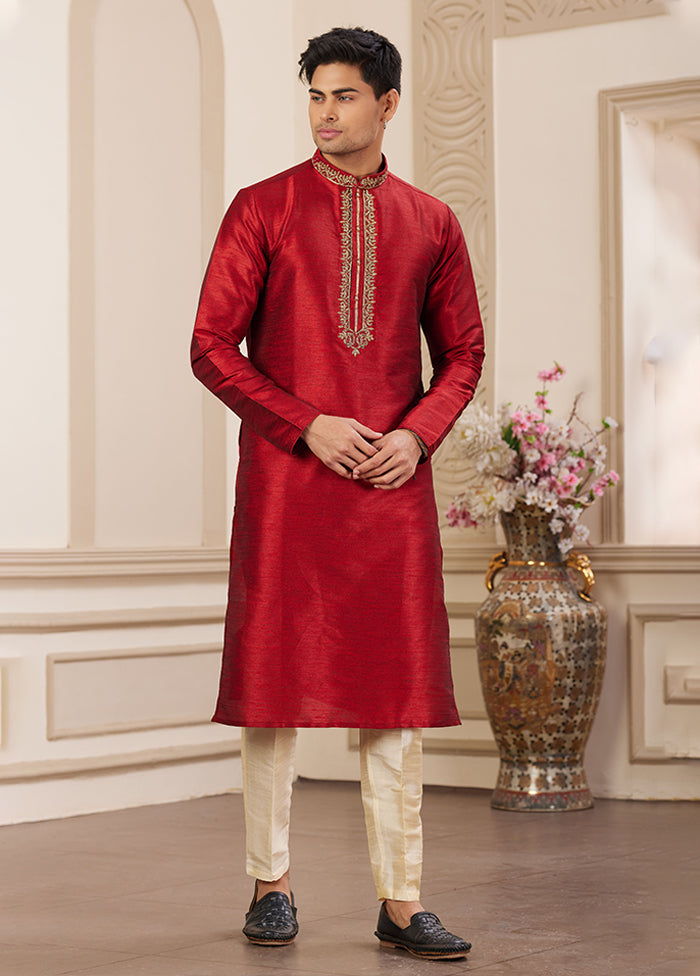 Maroon Silk Kurta & Pajama Set