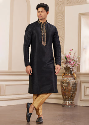Black Silk Kurta & Pajama Set