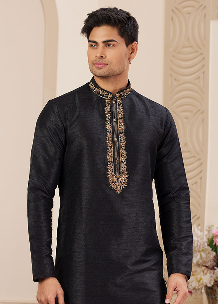 Black Silk Kurta & Pajama Set