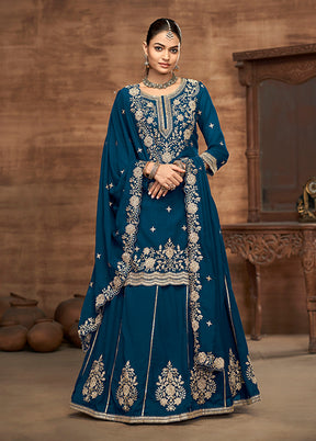 3 Pc Blue Silk Suit Set