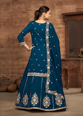 3 Pc Blue Silk Suit Set