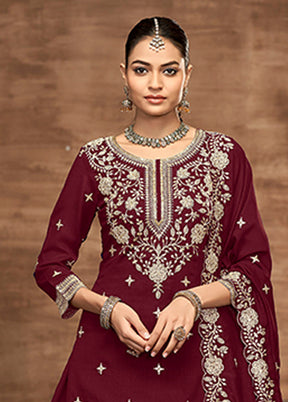 3 Pc Maroon Silk Suit Set