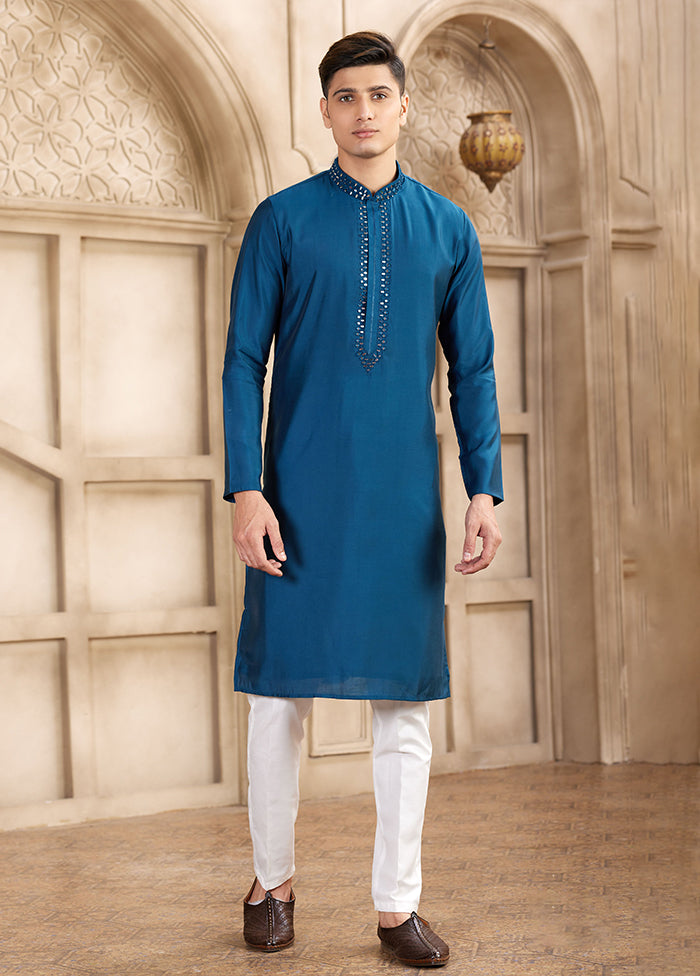 Kandil Jodi – Pink Organza Saree & Blue Silk Kurta Set