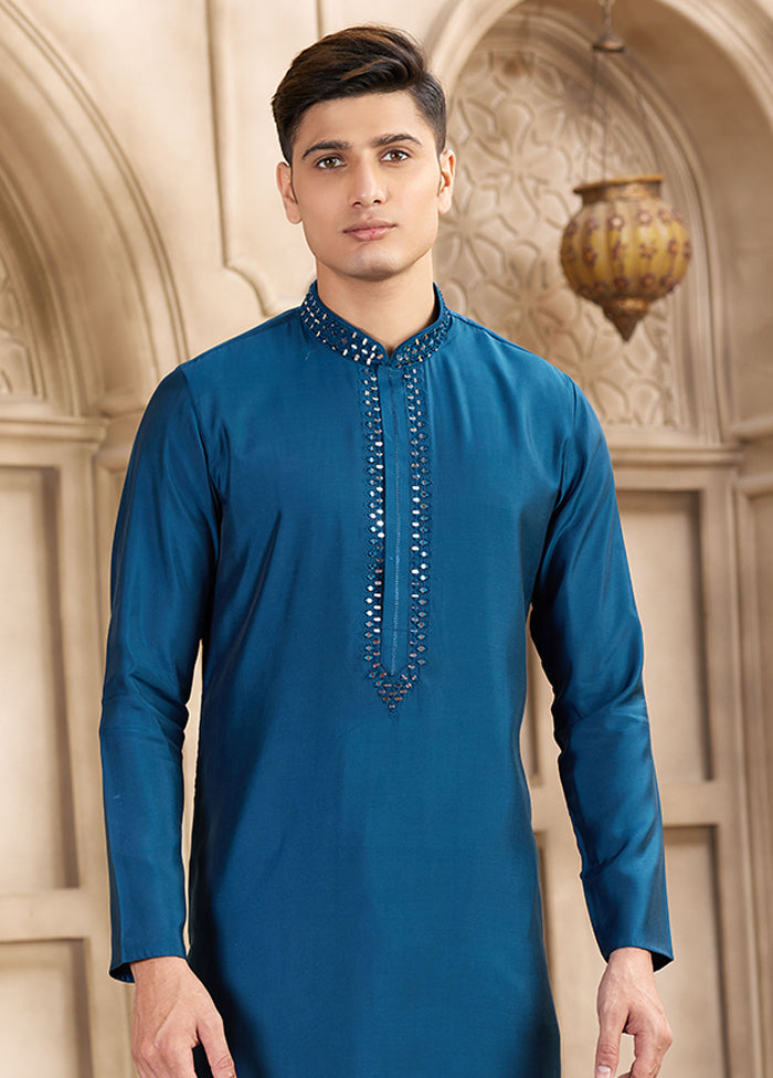 Kandil Jodi – Pink Organza Saree & Blue Silk Kurta Set