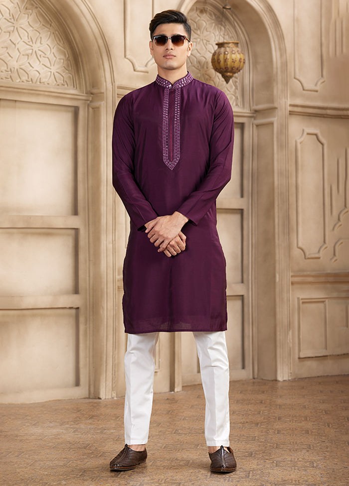 Wine Silk Kurta & Pajama Set