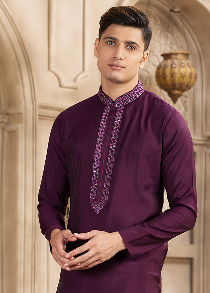 Wine Silk Kurta & Pajama Set